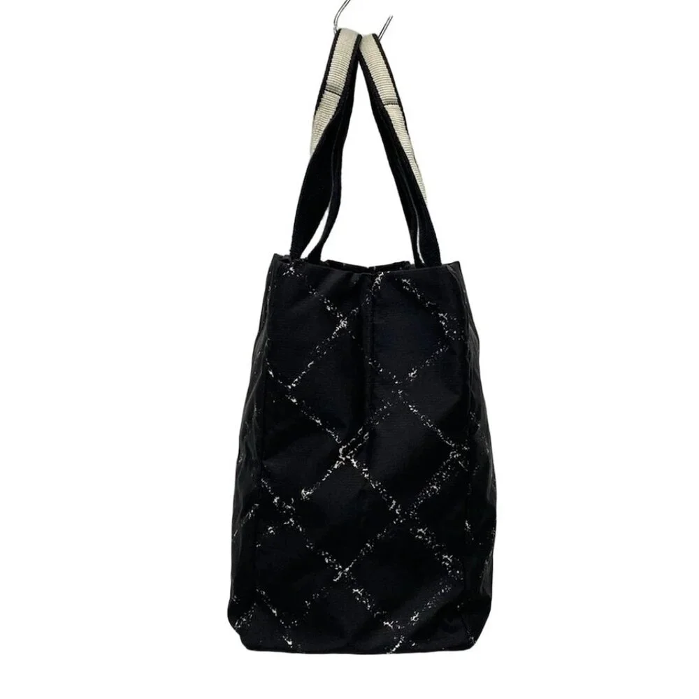 CHANEL Old Travel Line - Black Gray Nylon Cotton Tote Bag 337-042825 - Picture 3 of 10